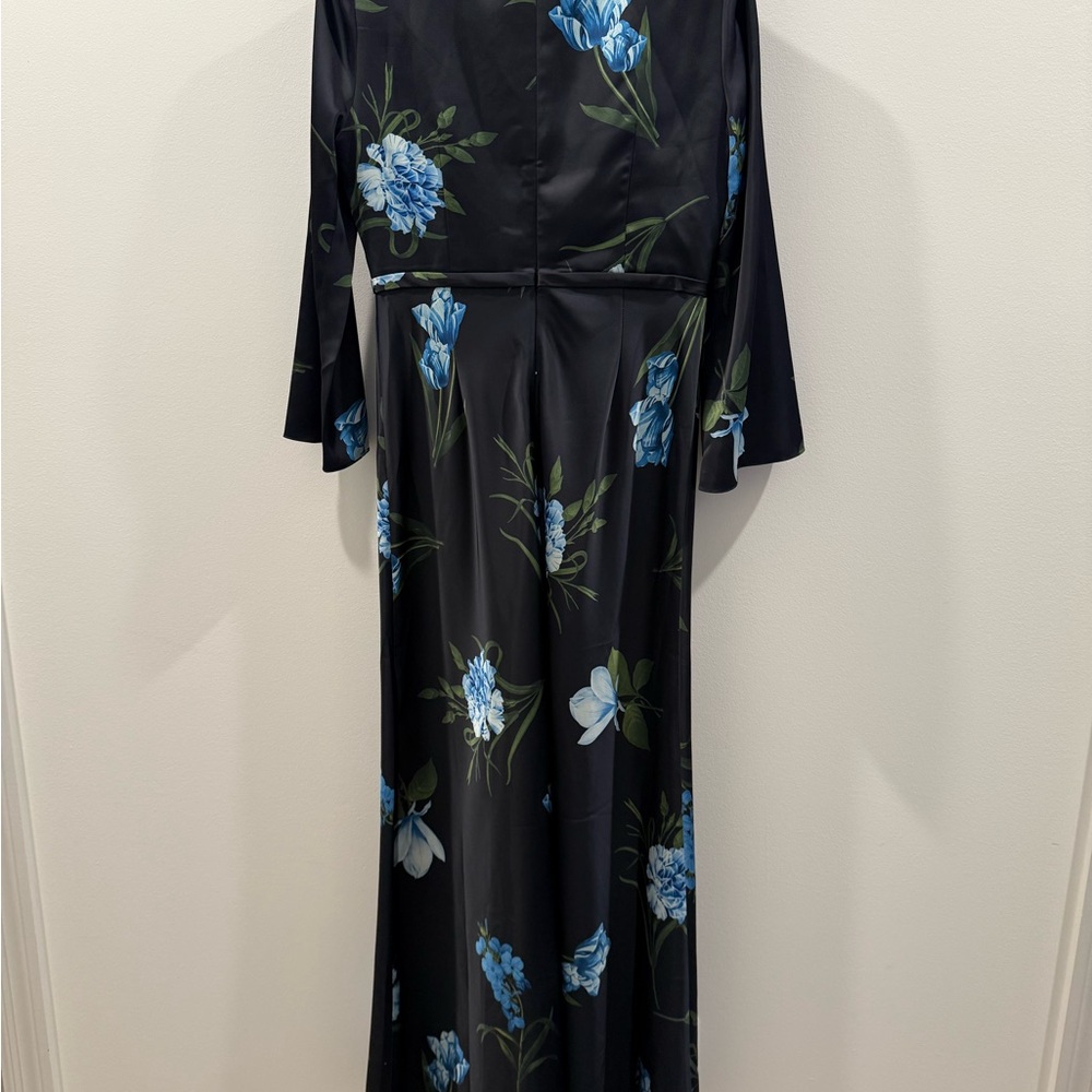 NWT Sachin + Babi Black and Blue Floral  Dress Alex Sequin Long Sleeve Satin - Picture 5 of 10